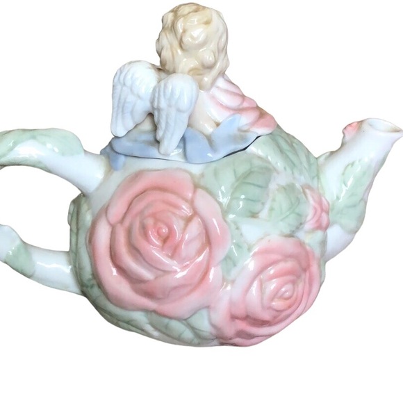 Avon rose cherubs porcelain teapot & 4  matching cups set girls tea party - Picture 13 of 13